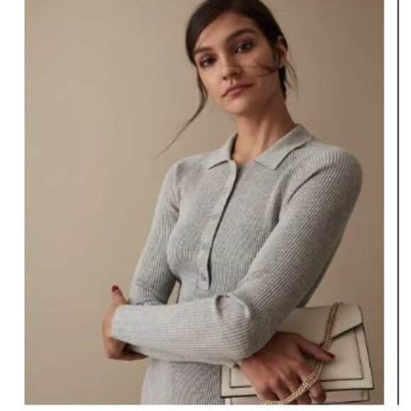 NWT Reiss Louise Light Heathered Gray Ribbed Midi Sweater Dress S  $345 USD - Picture 2 of 15